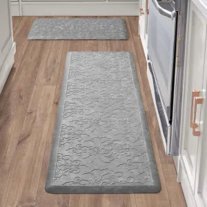 Chef Gear - Anti-Fatigue Wellness Kitchen Mat - Marni Design - Cushioned Comfort Chef Mat - Faux Leather - Cooking & Standing Relief -Skid-Resistant - Set of 2-17.5"x 60"/ 17.5"x28"- Grey