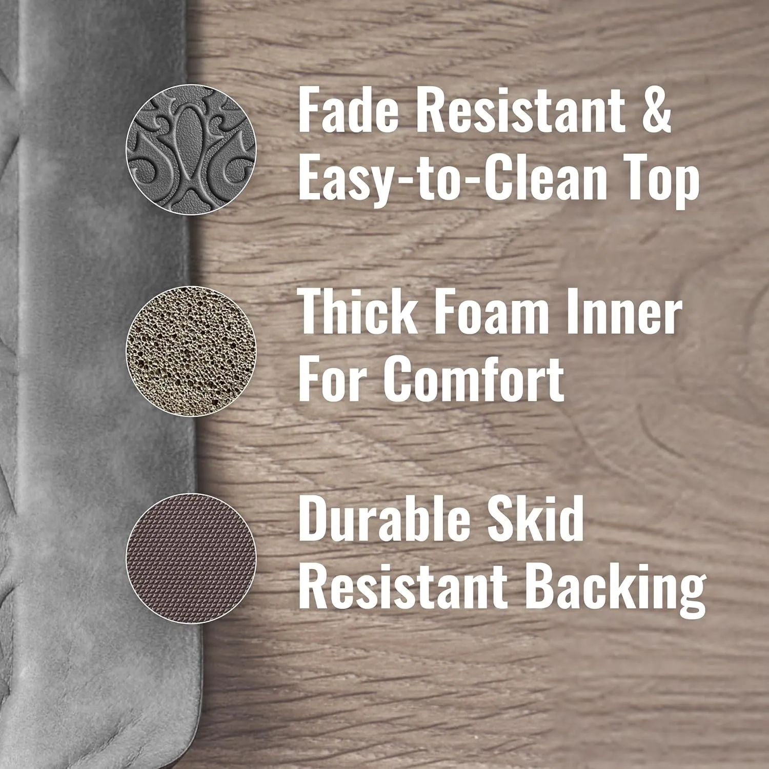 Chef Gear - Anti-Fatigue Wellness Kitchen Mat - Marni Design - Cushioned Comfort Chef Mat - Faux Leather - Cooking & Standing Relief -Skid-Resistant - Set of 2-17.5"x 60"/ 17.5"x28"- Grey