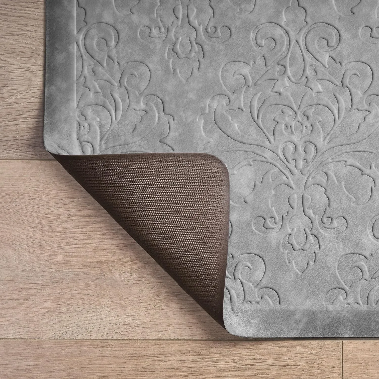 Chef Gear - Anti-Fatigue Wellness Kitchen Mat - Marni Design - Cushioned Comfort Chef Mat - Faux Leather - Cooking & Standing Relief -Skid-Resistant - Set of 2-17.5"x 60"/ 17.5"x28"- Grey