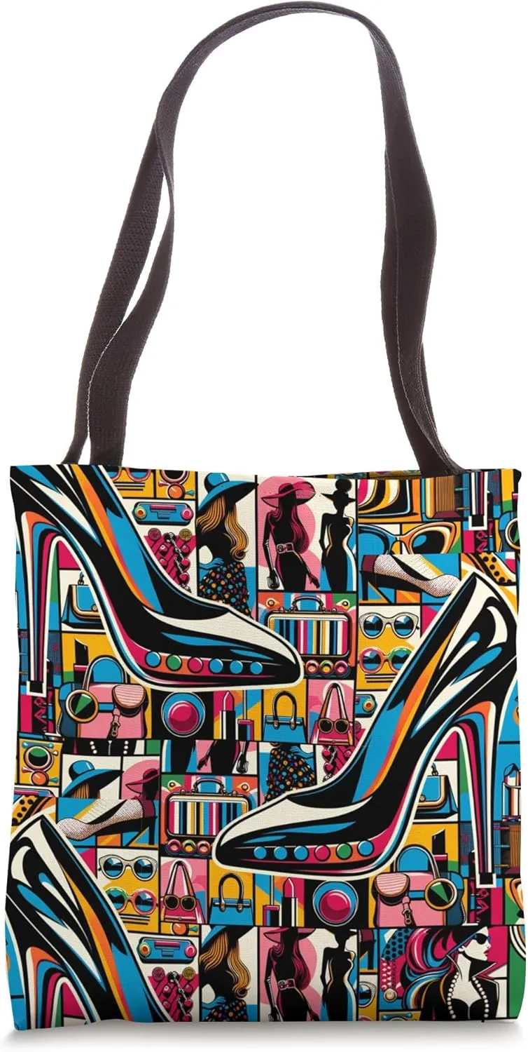 Chic Spectrum Catwalk Kaleidoscope: Vogue Stride Collage Tote Bag