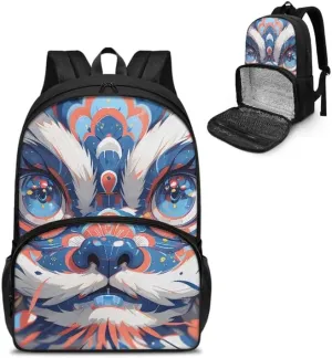 Chinese Lion Dance Women Lunch Backpack Turquoise Lion Dancing Insulated Cooler Backpack Lunch Bags Chinoiserie Collage Teacher Work Backpack Laptop Bookbag