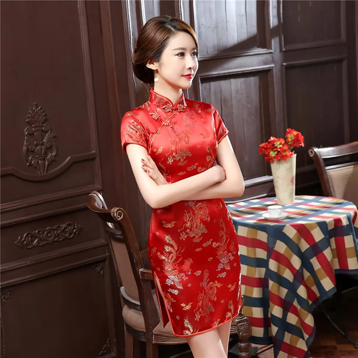 Chinese Style Dress Improves Cheongsam Temperament, Retro Long Silk Printed Daily Banquet Women's Performance Clothing