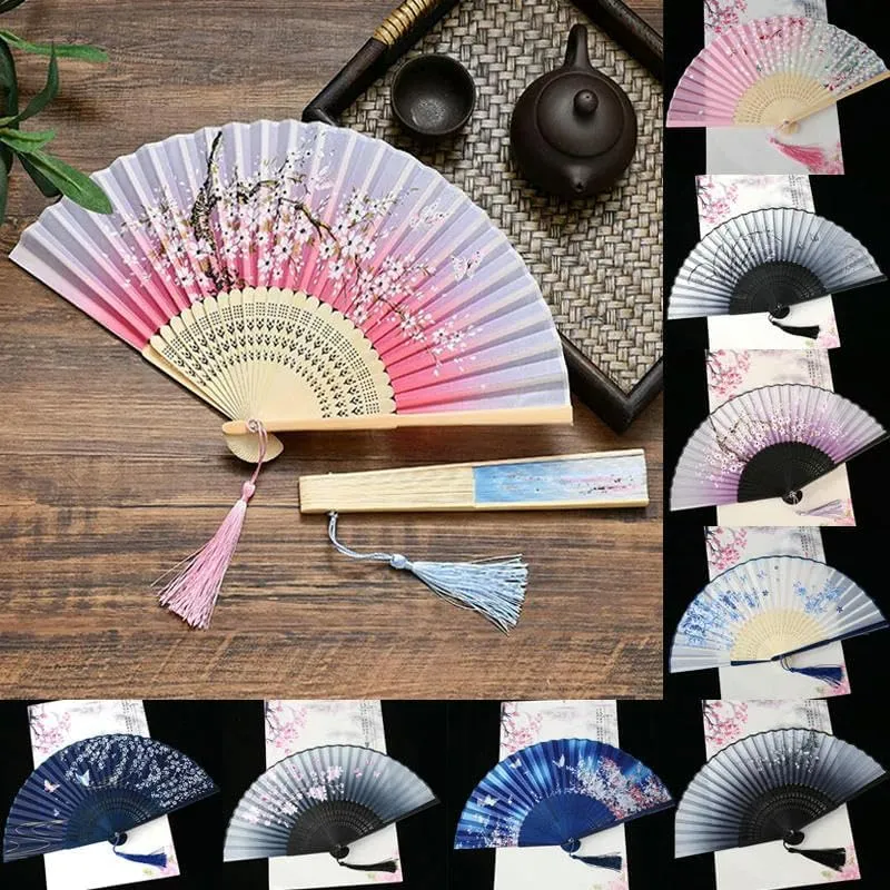 Chinese style hand fan Folding Fan Crafts Gifts Home Decoration Dance Hand Fan Room Decoration Ventilation Fan-E