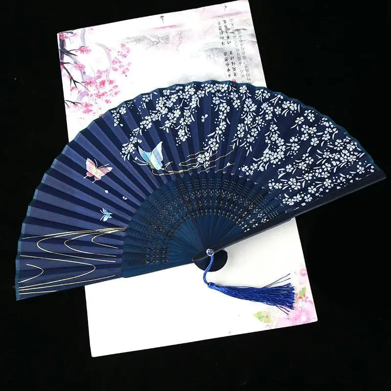 Chinese style hand fan Folding Fan Crafts Gifts Home Decoration Dance Hand Fan Room Decoration Ventilation Fan-E
