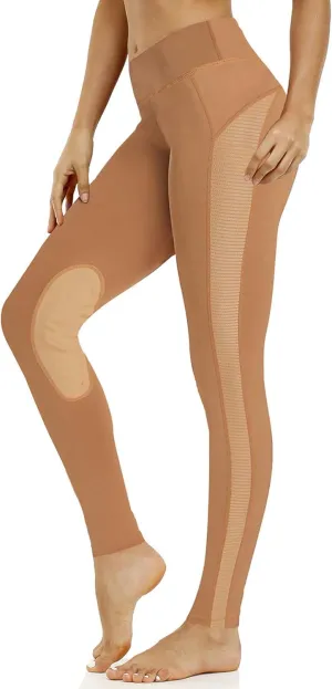 ChinFun Women's Riding Tights High Rise Pull-On Knee Patch Grip Ventilated Active Equestrian Pants Schooling Riding Breeches