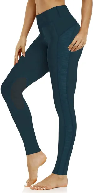 ChinFun Women's Riding Tights High Rise Pull-On Knee Patch Grip Ventilated Active Equestrian Pants Schooling Riding Breeches