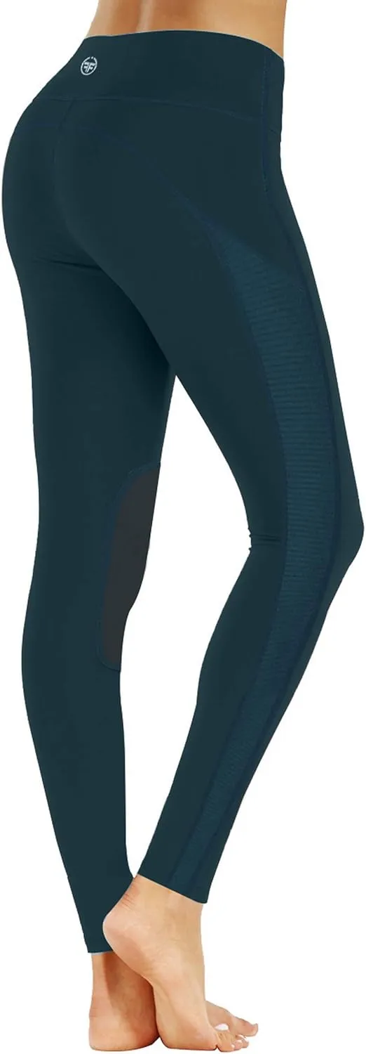 ChinFun Women's Riding Tights High Rise Pull-On Knee Patch Grip Ventilated Active Equestrian Pants Schooling Riding Breeches