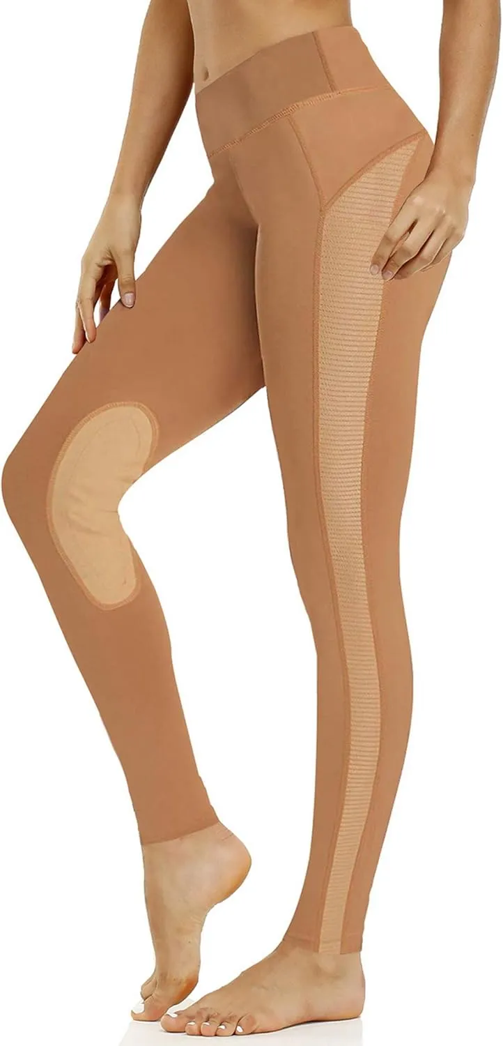 ChinFun Women's Riding Tights High Rise Pull-On Knee Patch Grip Ventilated Active Equestrian Pants Schooling Riding Breeches
