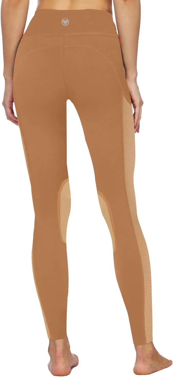 ChinFun Women's Riding Tights High Rise Pull-On Knee Patch Grip Ventilated Active Equestrian Pants Schooling Riding Breeches