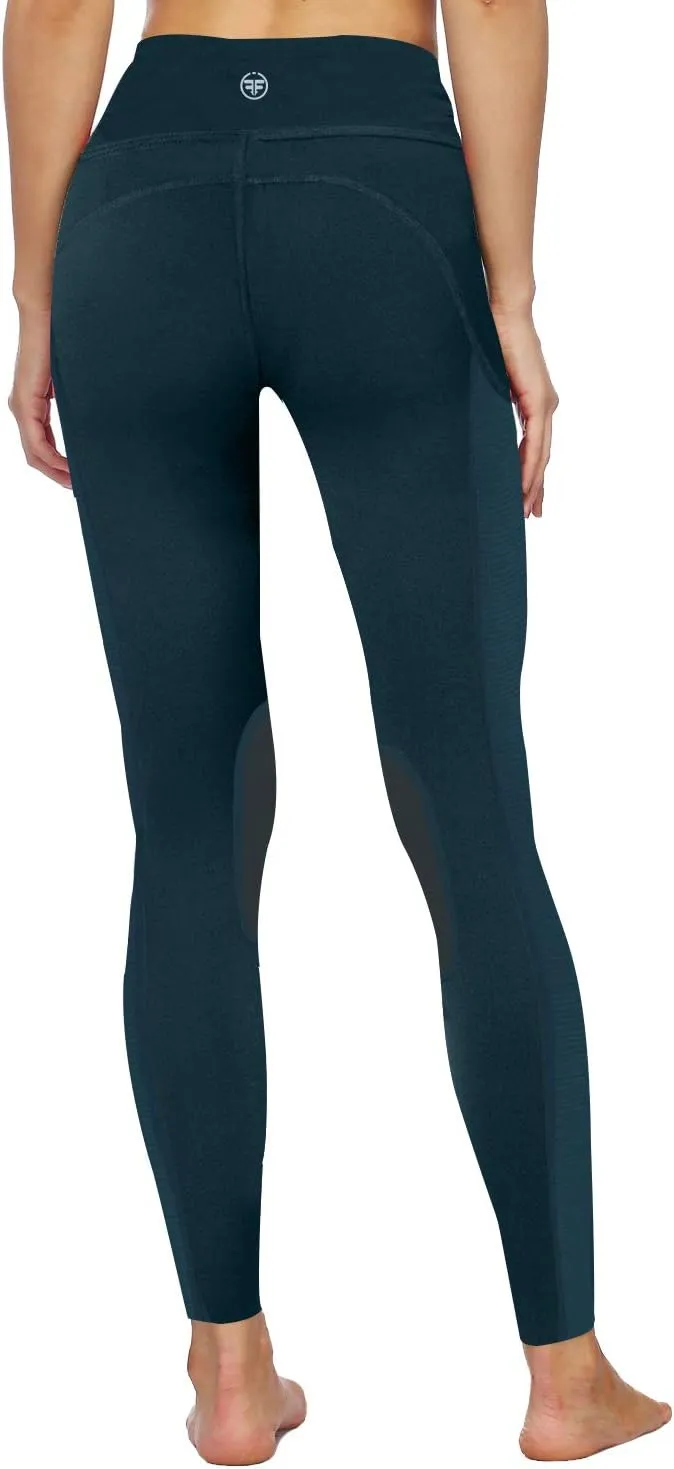 ChinFun Women's Riding Tights High Rise Pull-On Knee Patch Grip Ventilated Active Equestrian Pants Schooling Riding Breeches