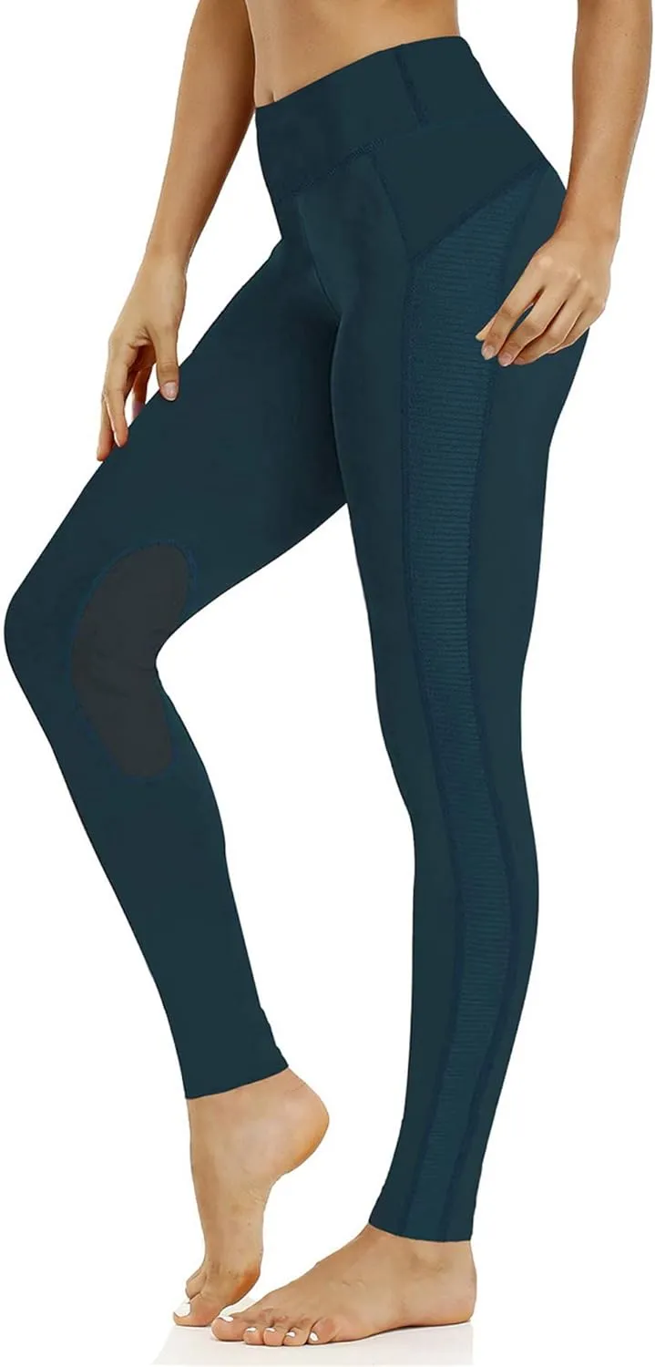 ChinFun Women's Riding Tights High Rise Pull-On Knee Patch Grip Ventilated Active Equestrian Pants Schooling Riding Breeches