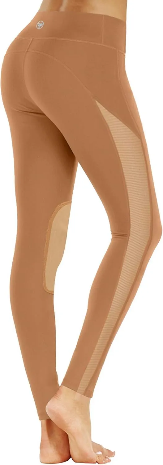 ChinFun Women's Riding Tights High Rise Pull-On Knee Patch Grip Ventilated Active Equestrian Pants Schooling Riding Breeches