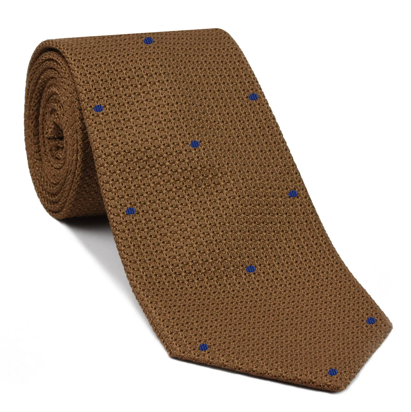 Chocolate Grenadine Grossa with Dark Navy Blue (Hand Sewn) Pin Dots Silk Tie #GGDT-4(6)