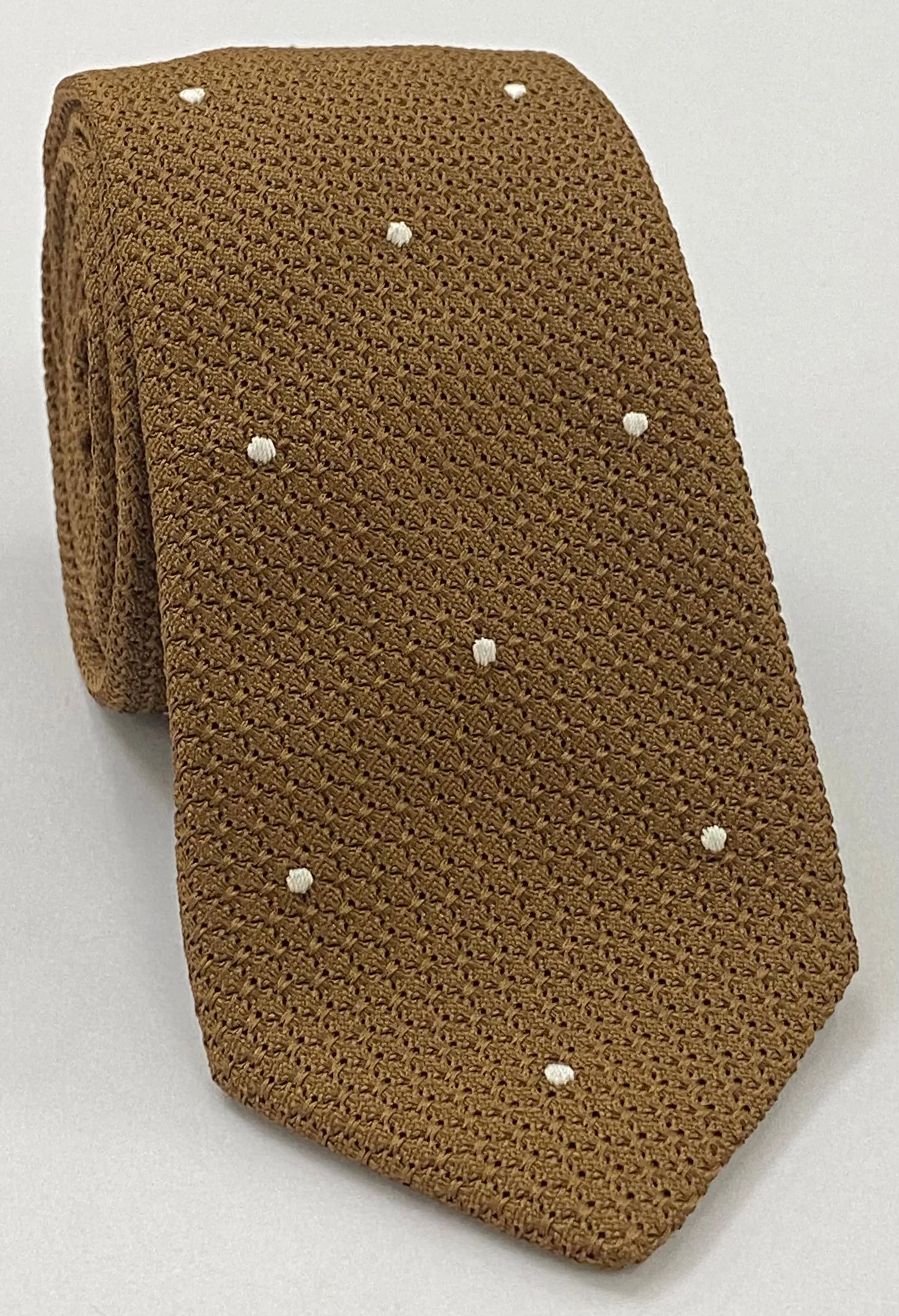 Chocolate Grenadine Grossa with White (Hand Sewn) Pin Dots Silk Tie GGDT-4(1)