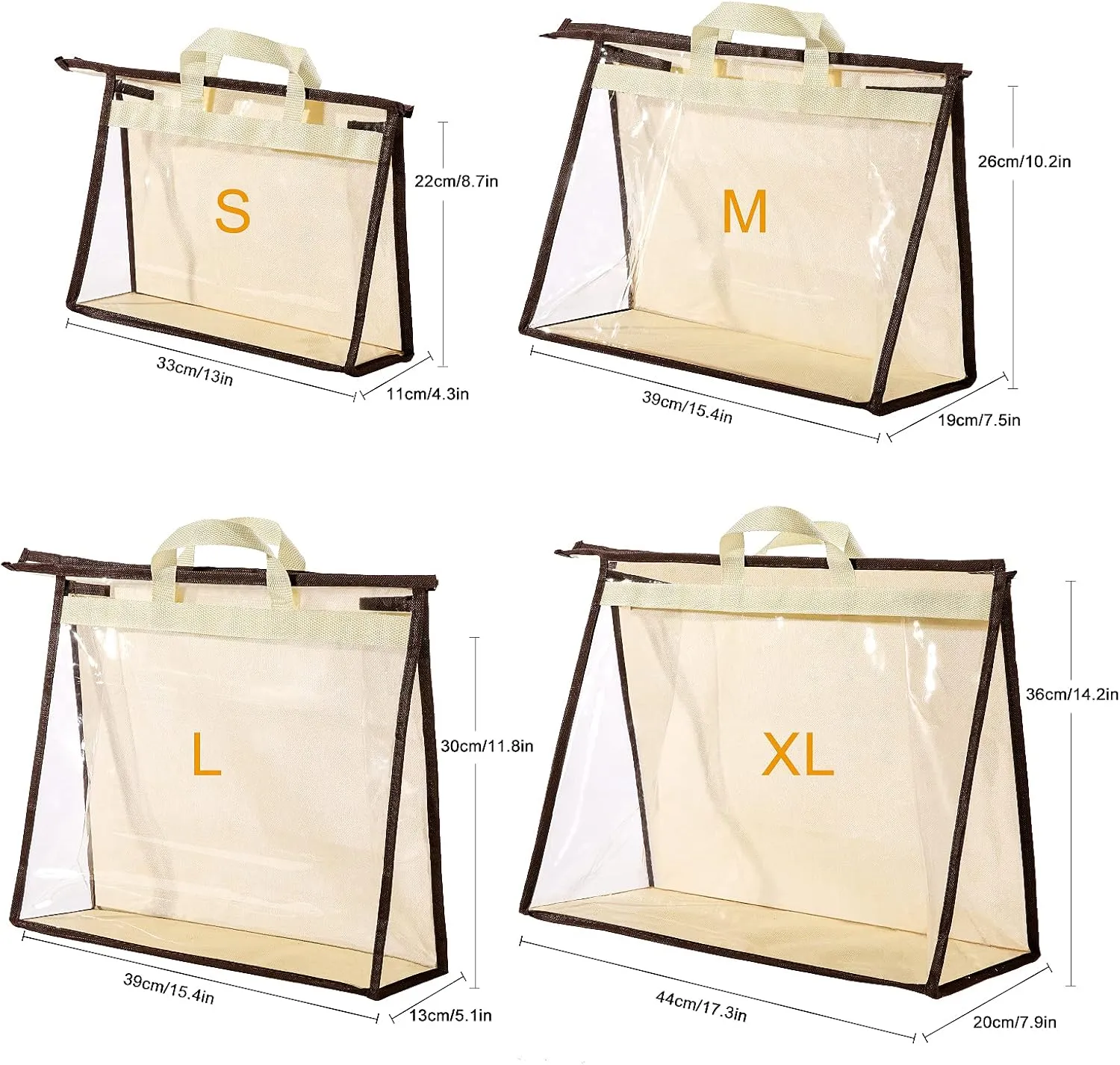 CINPIUK 4 Pack Handbag Dust Bags Clear Purse Storage Organizer for Closet, Zipper Hanging Storage Bag for Handbags