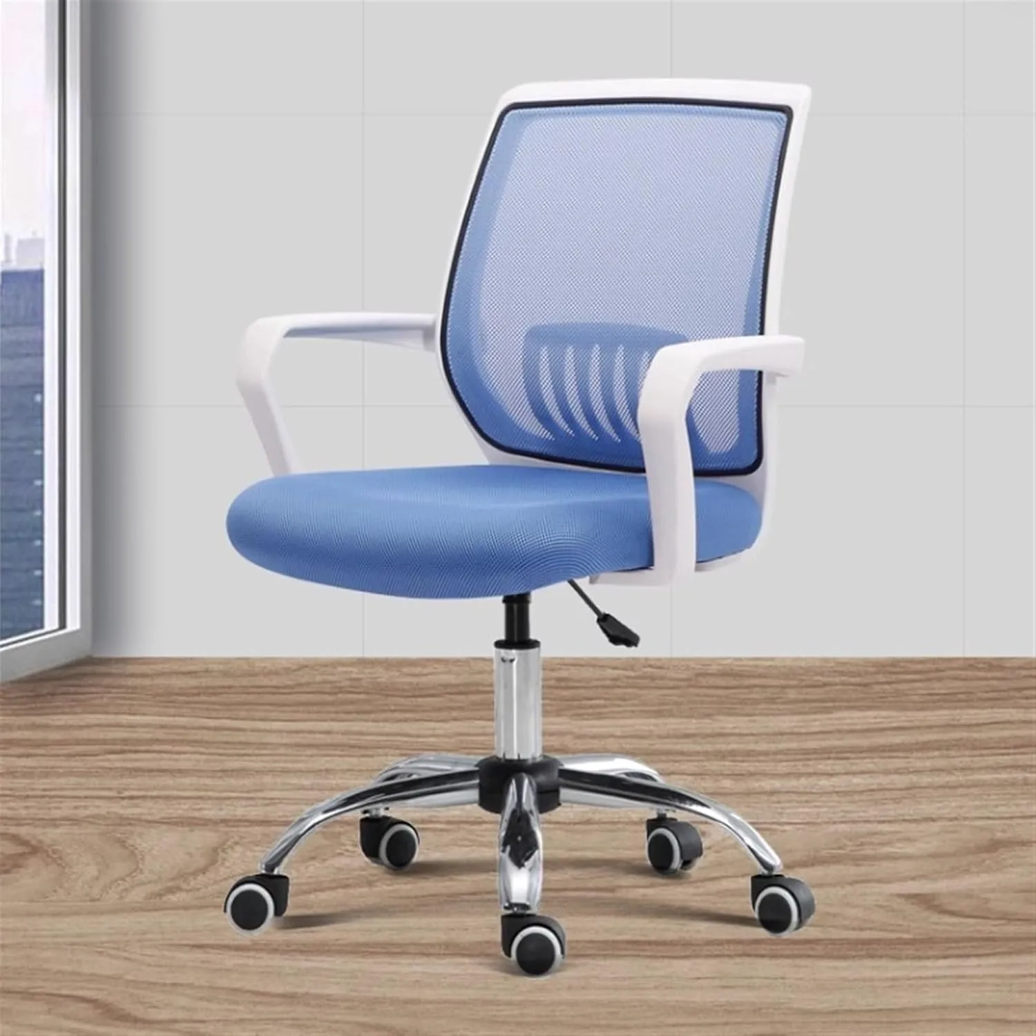Classic Office Chair Mesh Back Swivel Office Chair Conference Room Chair with Lumbar Support and Fixed Armrests Desk Task Chair(Blue)