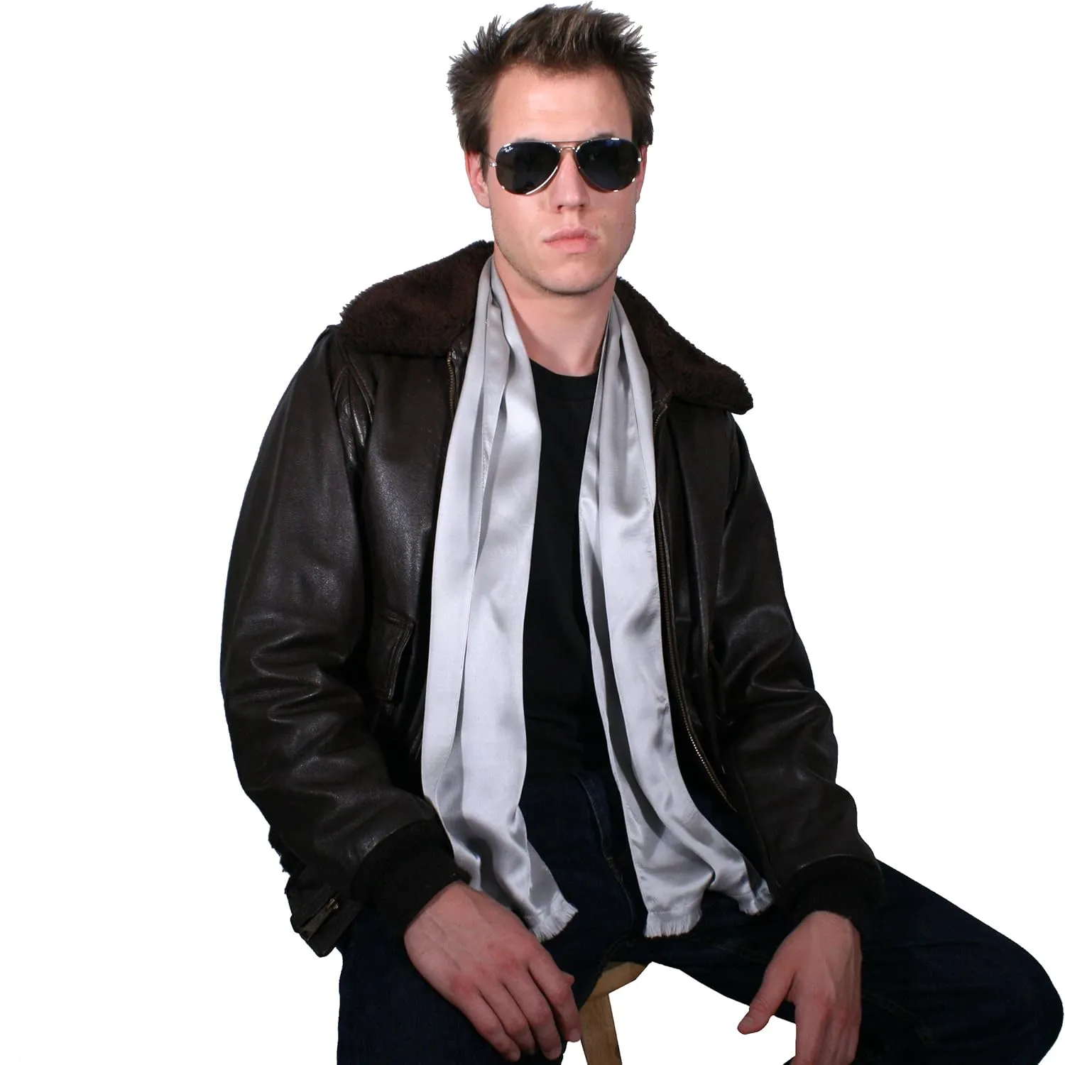 Classic Silk Aviator Scarf for Men - Double Layered 100% Satin Silk