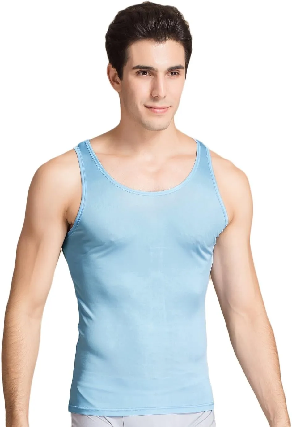 CLC Men's Mulberry Silk Camisole Sleeveless Shirt Tank Tops Knit Fabric
