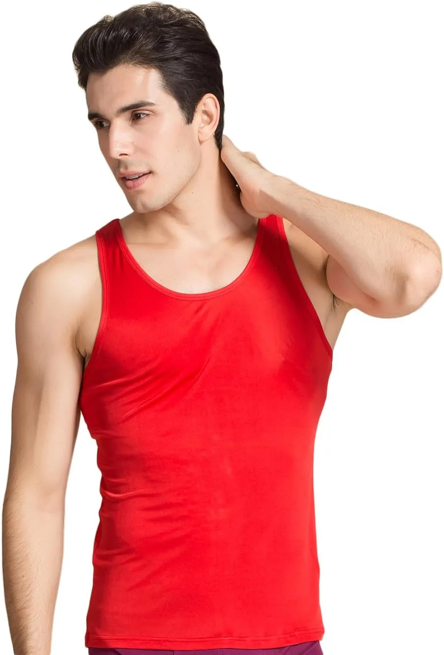 CLC Men's Mulberry Silk Camisole Sleeveless Shirt Tank Tops Knit Fabric