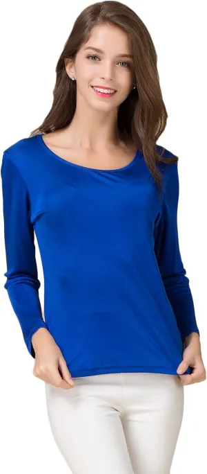CLC Women's Mulberry Silk T-Shirt Long Sleeve Crewneck Tank Knit Fabric