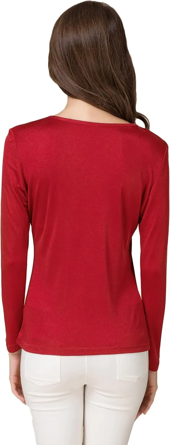 CLC Women's Mulberry Silk T-Shirt Long Sleeve Crewneck Tank Knit Fabric