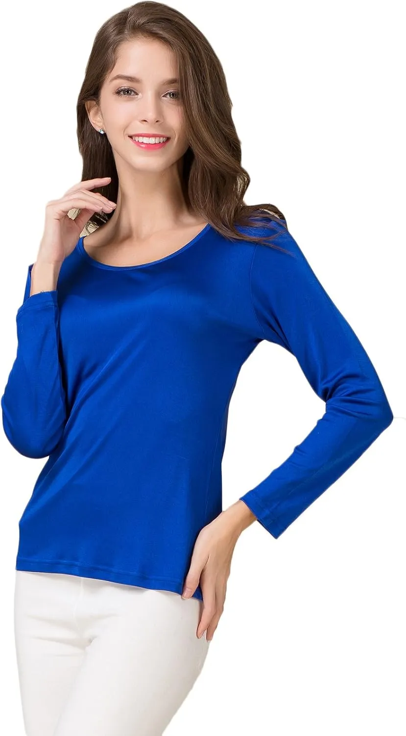 CLC Women's Mulberry Silk T-Shirt Long Sleeve Crewneck Tank Knit Fabric