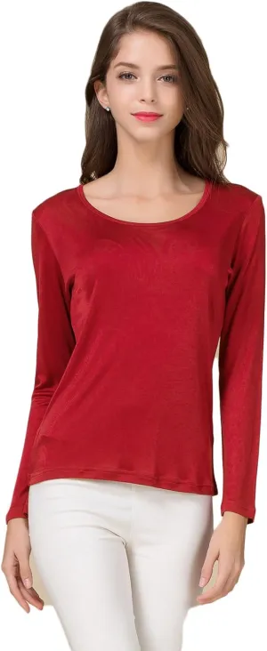 CLC Women's Mulberry Silk T-Shirt Long Sleeve Crewneck Tank Knit Fabric