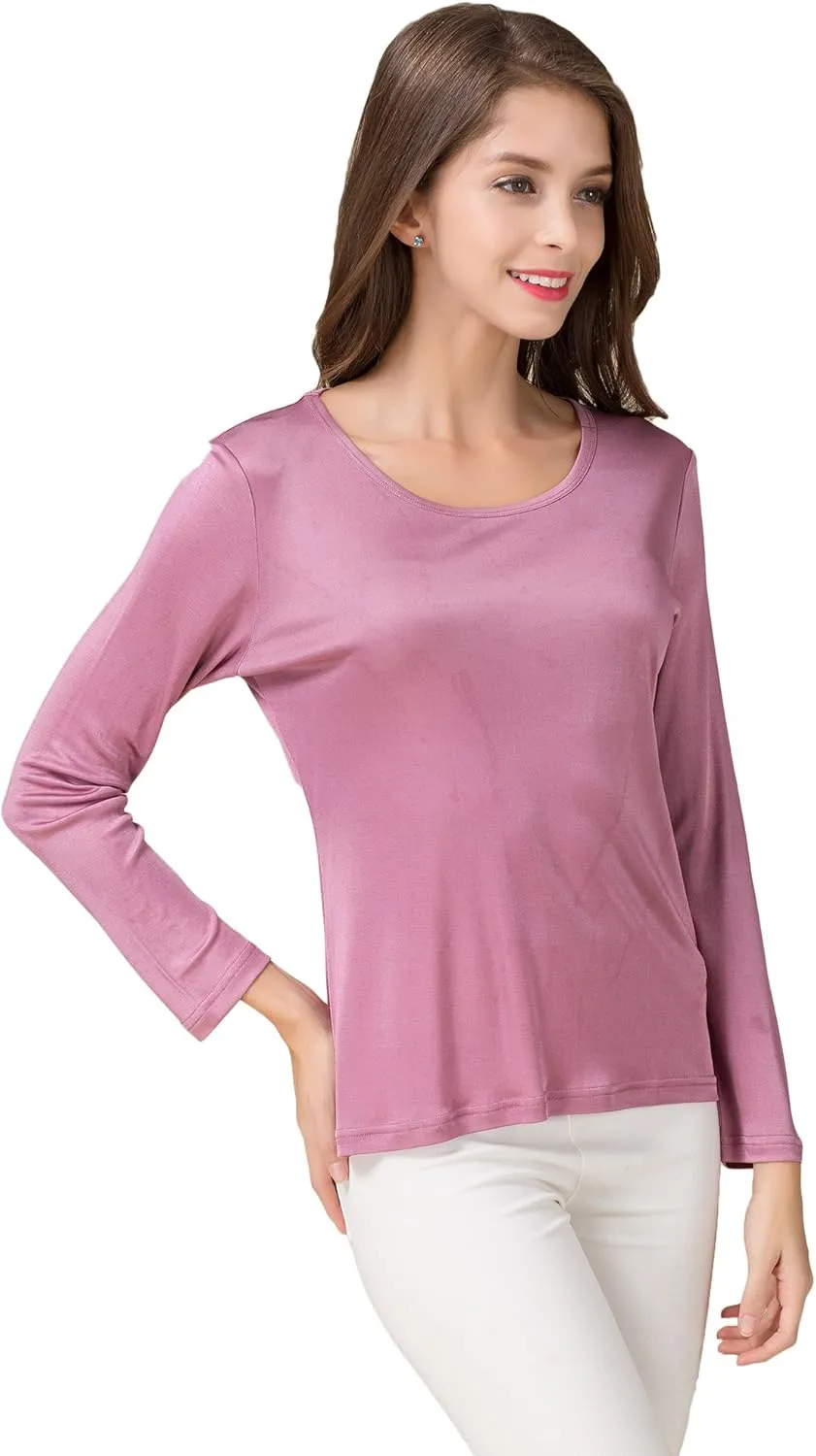 CLC Women's Mulberry Silk T-Shirt Long Sleeve Crewneck Tank Knit Fabric