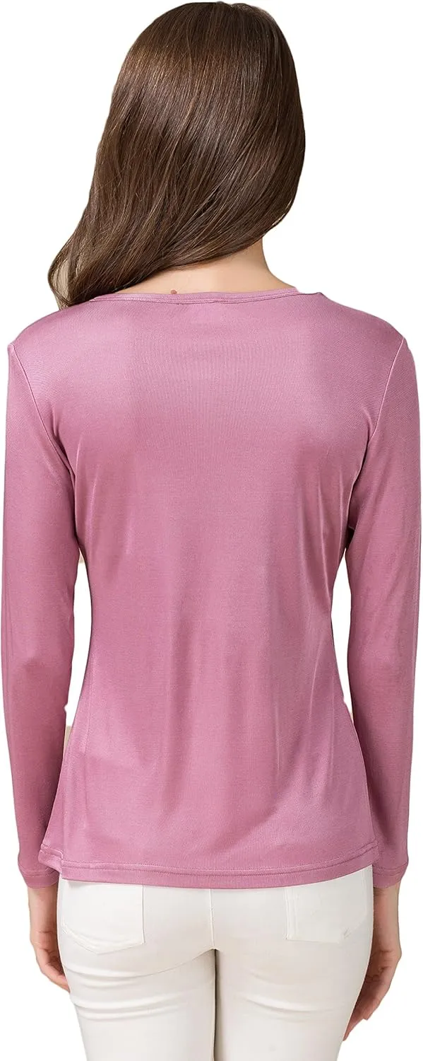 CLC Women's Mulberry Silk T-Shirt Long Sleeve Crewneck Tank Knit Fabric