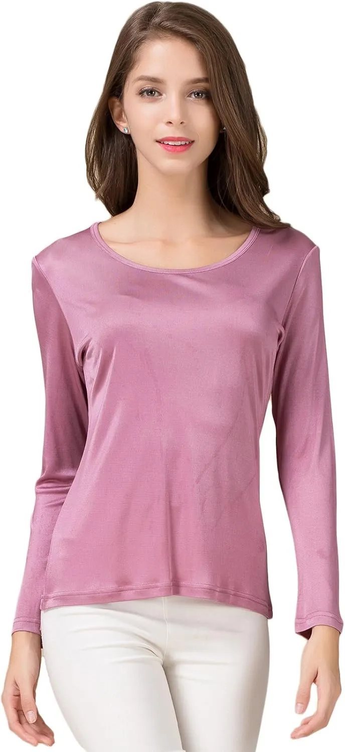 CLC Women's Mulberry Silk T-Shirt Long Sleeve Crewneck Tank Knit Fabric