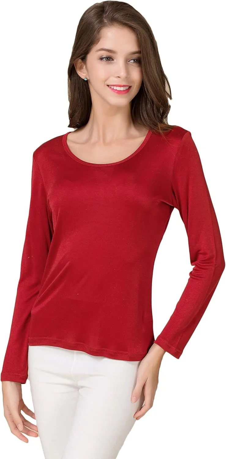 CLC Women's Mulberry Silk T-Shirt Long Sleeve Crewneck Tank Knit Fabric