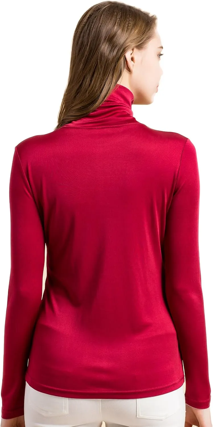 CLC Women's Mulberry Silk T-Shirt Long Sleeve Highneck Tank Knit Fabric