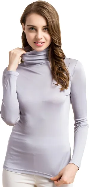 CLC Women's Mulberry Silk T-Shirt Long Sleeve Highneck Tank Knit Fabric