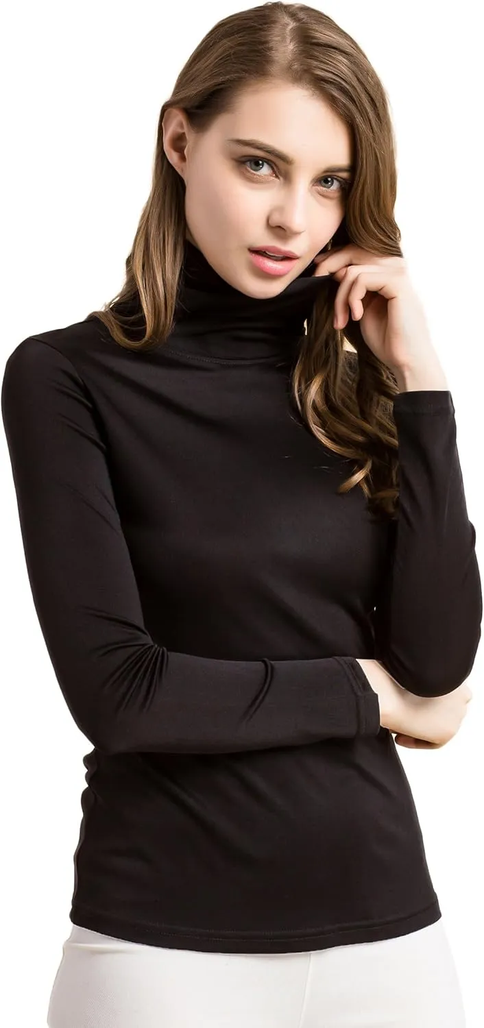 CLC Women's Mulberry Silk T-Shirt Long Sleeve Highneck Tank Knit Fabric