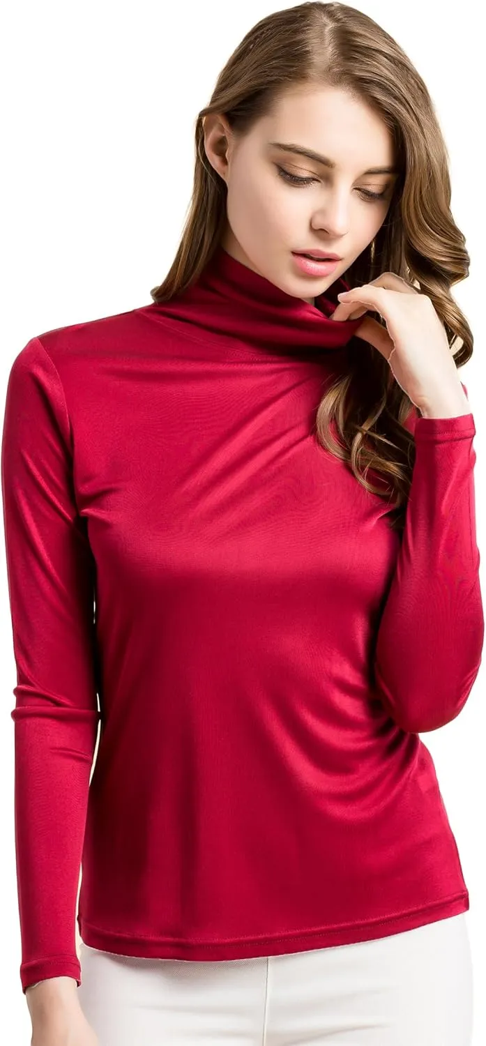 CLC Women's Mulberry Silk T-Shirt Long Sleeve Highneck Tank Knit Fabric
