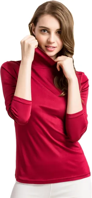 CLC Women's Mulberry Silk T-Shirt Long Sleeve Highneck Tank Knit Fabric