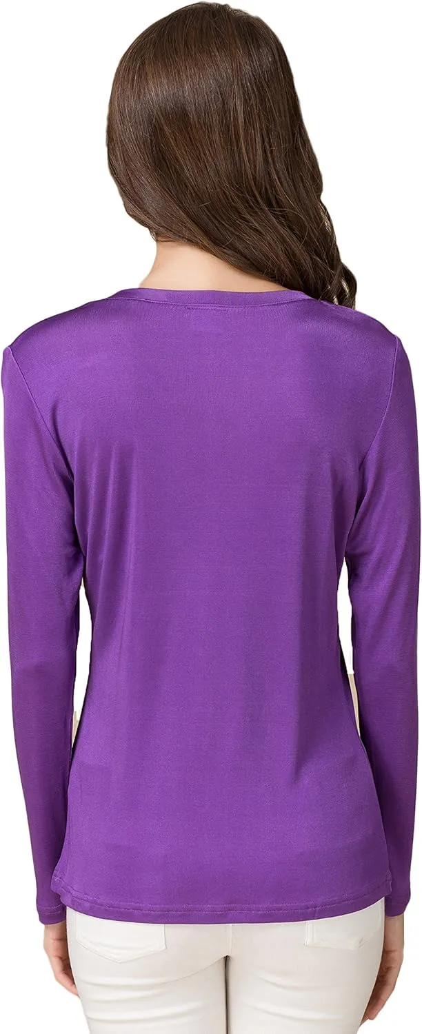 CLC Women's Mulberry Silk T-Shirt Long Sleeve V-Neck Tank Knit Fabric
