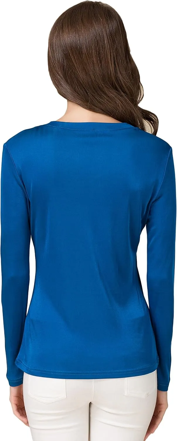 CLC Women's Mulberry Silk T-Shirt Long Sleeve V-Neck Tank Knit Fabric