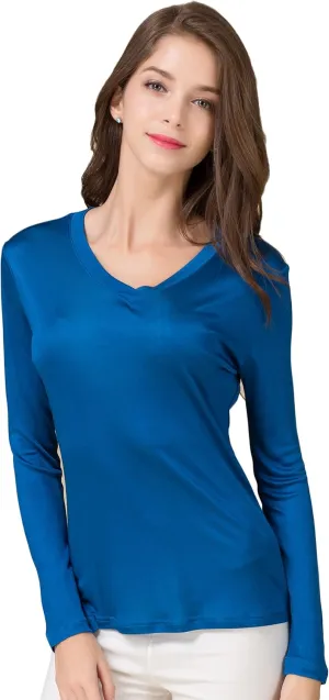 CLC Women's Mulberry Silk T-Shirt Long Sleeve V-Neck Tank Knit Fabric
