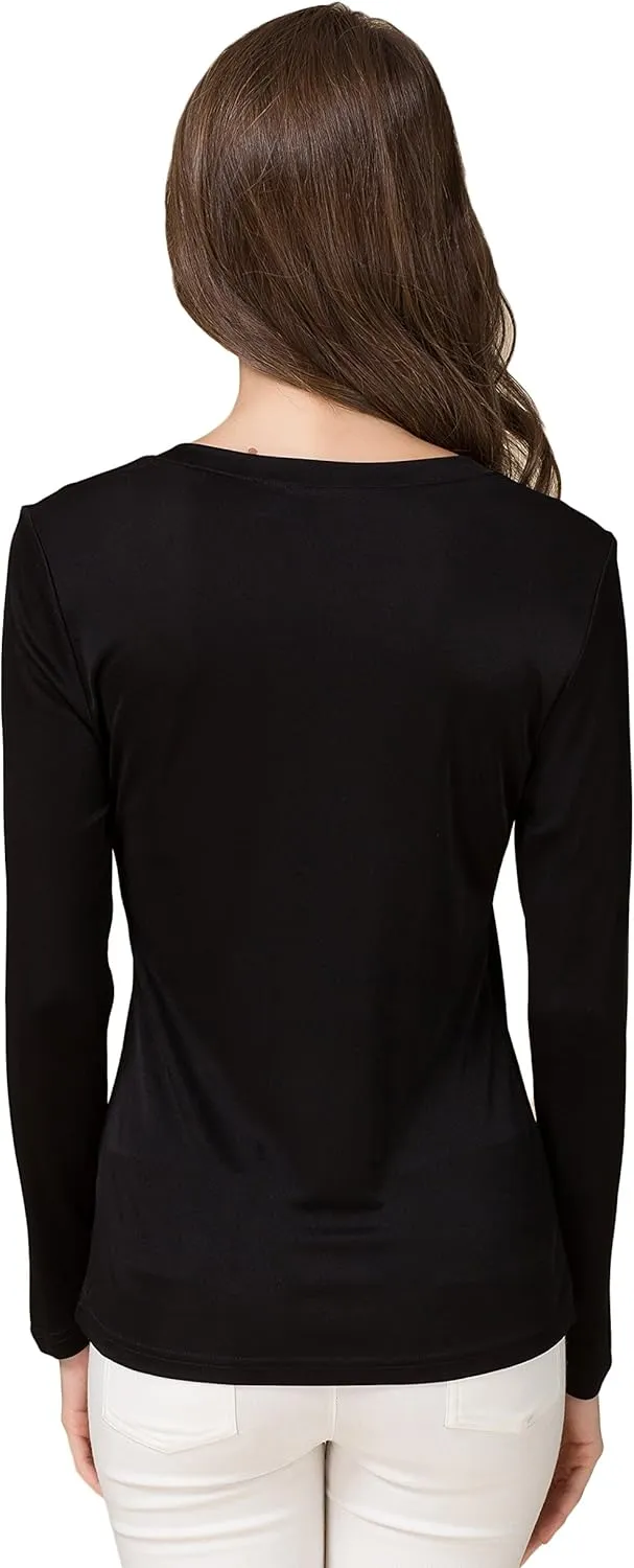 CLC Women's Mulberry Silk T-Shirt Long Sleeve V-Neck Tank Knit Fabric