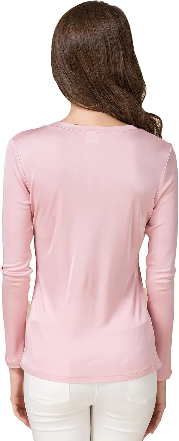 CLC Women's Mulberry Silk T-Shirt Long Sleeve V-Neck Tank Knit Fabric