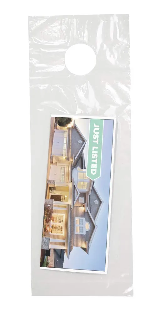 Clear 5 1/2" x 15" Plastic Poly Door Knob Hanger Bags for Flyers Promotions Marketing Mail Newspaper Hanging Bags Protect from Rain, Snow and Other Weather (300)