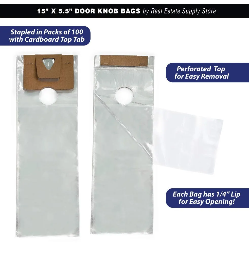 Clear 5 1/2" x 15" Plastic Poly Door Knob Hanger Bags for Flyers Promotions Marketing Mail Newspaper Hanging Bags Protect from Rain, Snow and Other Weather (300)