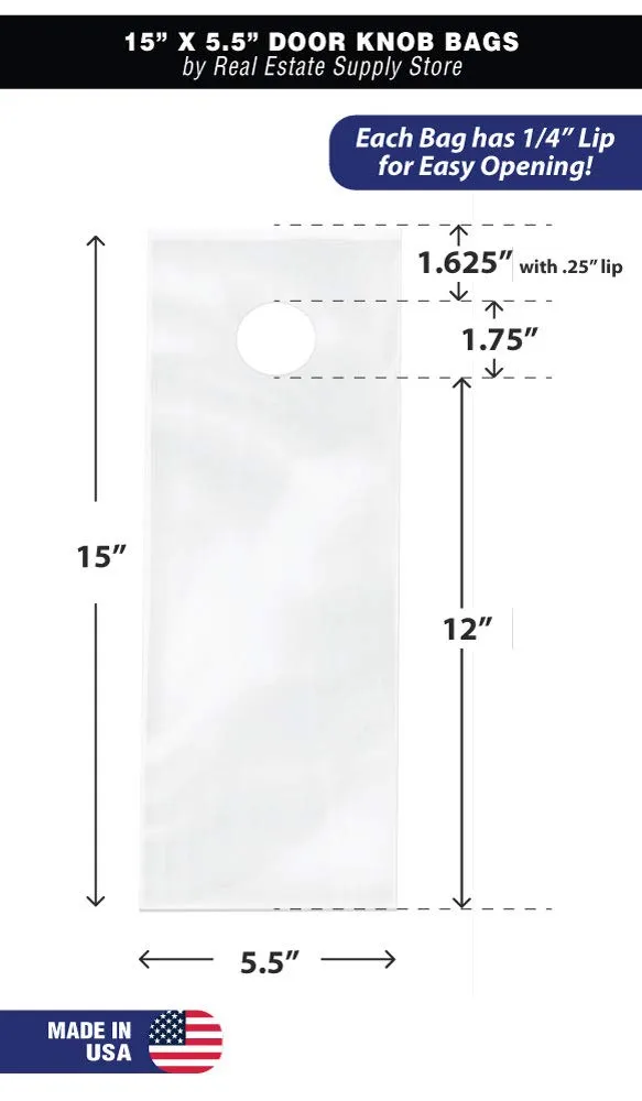 Clear 5 1/2" x 15" Plastic Poly Door Knob Hanger Bags for Flyers Promotions Marketing Mail Newspaper Hanging Bags Protect from Rain, Snow and Other Weather (300)
