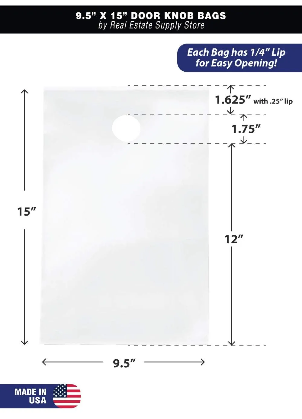 Clear 9 1/2" x 15" Plastic Poly Door Knob Hanger Bags for Flyers Promotions Marketing Mail Newspaper Hanging Bags Protect from Rain, Snow and Other Weather (500)