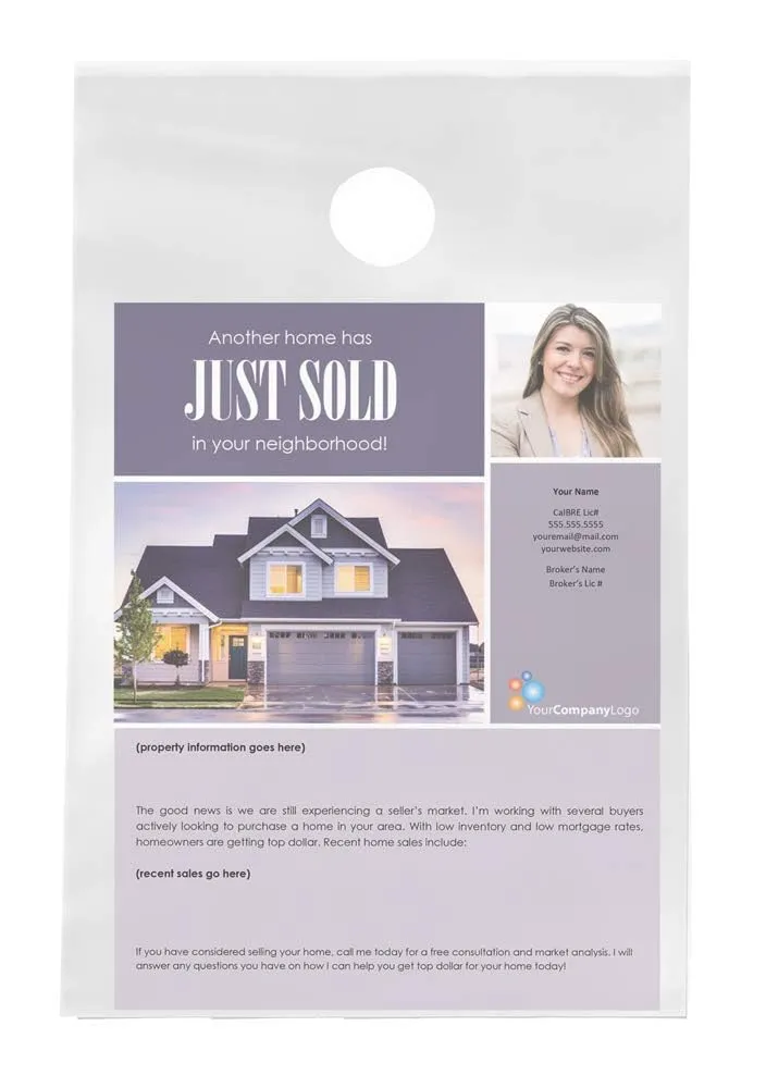 Clear 9 1/2" x 15" Plastic Poly Door Knob Hanger Bags for Flyers Promotions Marketing Mail Newspaper Hanging Bags Protect from Rain, Snow and Other Weather (500)