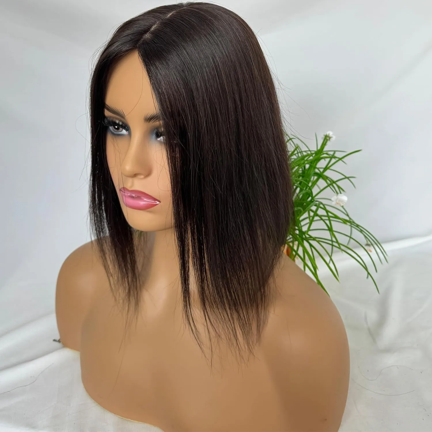 Clip in Hair Toppers Hairpiece for Women Real Human Hair Pieces Silk Base Skin Wig Hair Extensions for Hair Loss Grey Thinning Hair 12 Inch (Natural Black Color, 3x5inch)