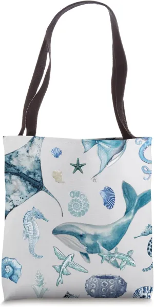 Coastal Collage Beach Preppy Shells Fish Tote Bag