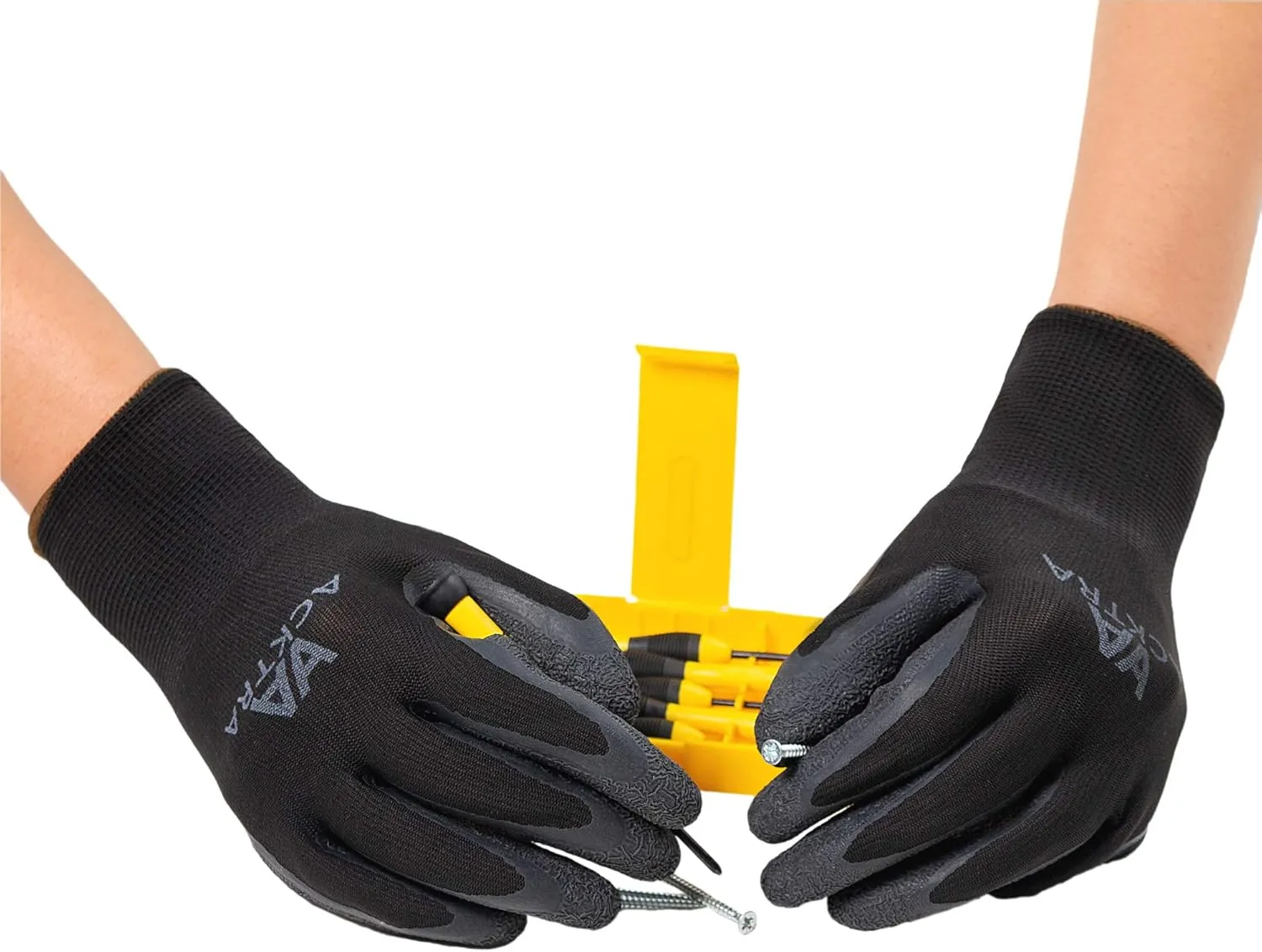 Coated Nylon Safety WORK GLOVES 12 Pairs, Knit Wrist Cuff, Multipurpose, for Men & Women, WG008 Blue Polyester, Black Latex, Large