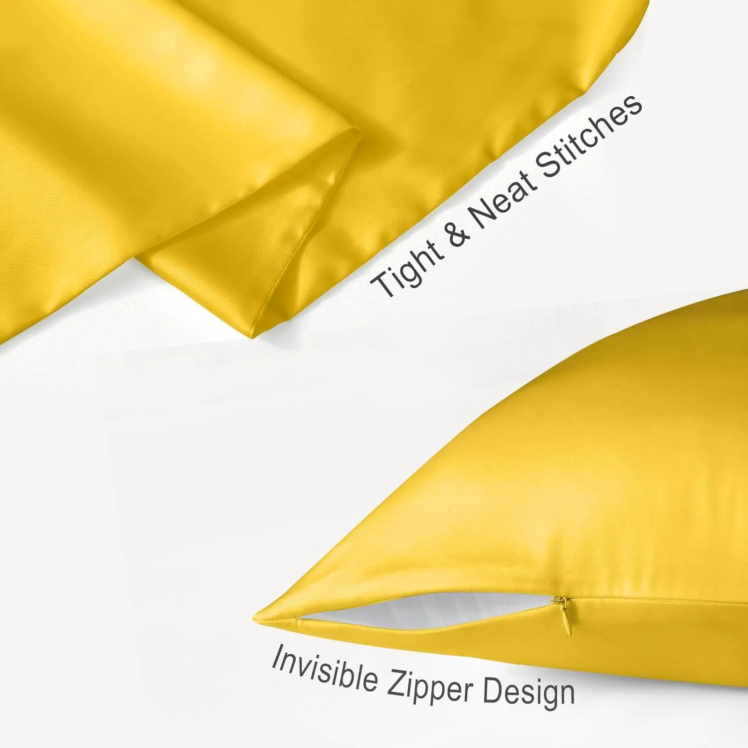 Cobnom Pure Mulberry Silk Pillowcases Set of 2, Queen Size with Zipper - Grade-6A 19 Momme, 600 Thread Count Soft Smooth Cooling, Hair and Skin Friendly (Mimosa Yellow, 20x30 Inch)